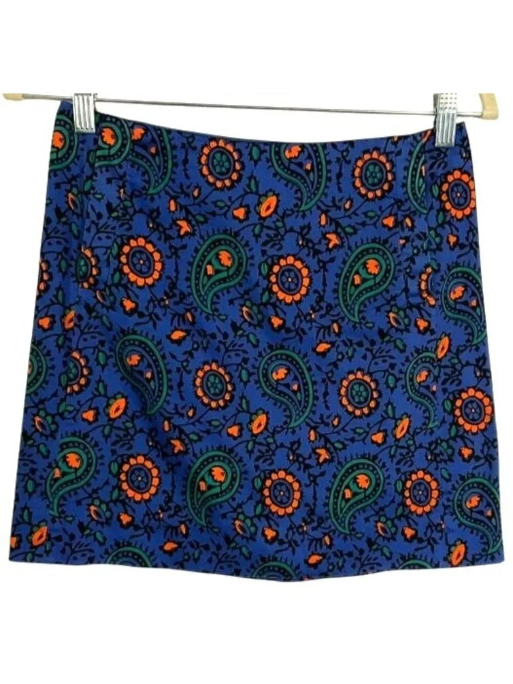 J.Crew Factory Blue Paisley Mini Skirt Cotton Stretch Pockets Size 00 27112